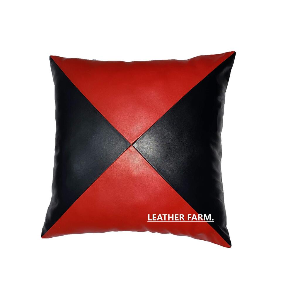5551 Cover Red & Black Lambskin Leather Cushion Pillow Cover 20x20